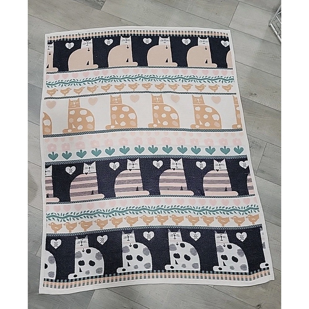 VTG VUTEKS Cat Kitten Feline 1987 Pat Meyers Blanket Throw Yugoslavia 44"x58"